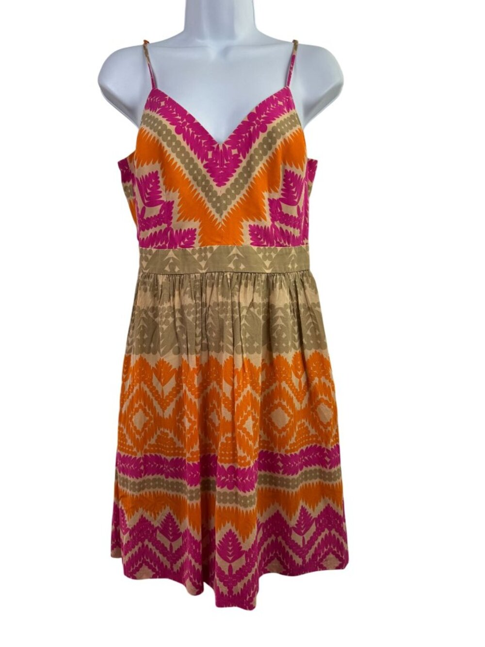 Trina Turk Multicolor Geometric 100% Silk Blend Dress Adjustable Straps Back Cut